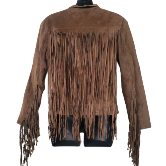 Rampage Festival Suede Leather Fringe Jacket Size Large Chocolate Brown - Picture 6 of 9